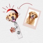 Porte-Badge Personnalisé avec Portrait Animale Accessoire de Carte avec Breloque Patte Pailletée Cadeau Noël Thanksgiving pour Infirmière Vétérinaire