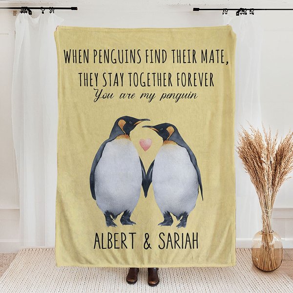 Personalisierte Wenn Pinguine ihren Partner finden, bleiben sie für immer zusammen Decke Valentinstag Jahrestag Geschenk für Paare
