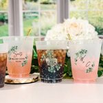 Personalisierte Eukalyptus gefrostet Hochzeit Tassen 12oz 16oz wiederverwertbare Drinkware Satz von 10 Engagement Braut Dusche Bachelor Party Supplies