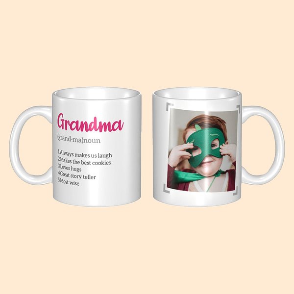 Mug en Céramique Tasse à Café Personnalisée avec Texte Définition et Photo de Grand-mère Cadeau de Noël Anniversaire pour Grands-parents Famille