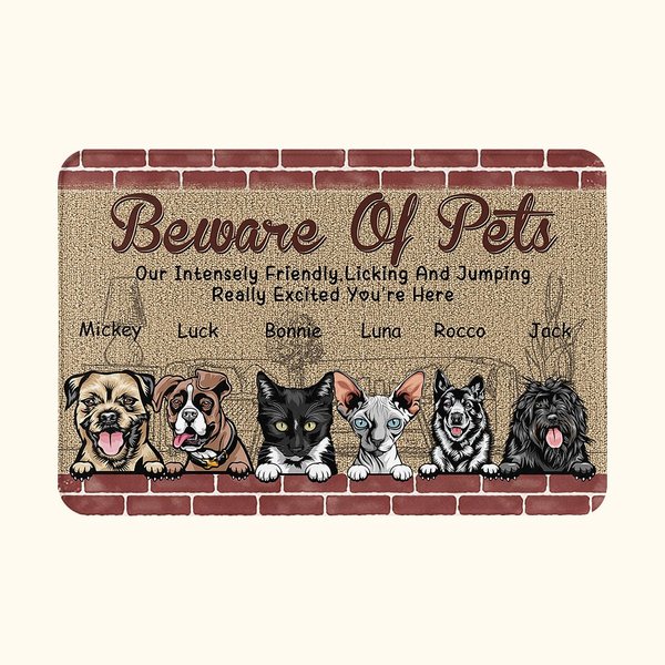 Personalized Beware Of Pets Our Intensely Friendly Licking And Jumping Excited You Door Mat Home Decoration Birthday Christmas Gift for Pet Owner