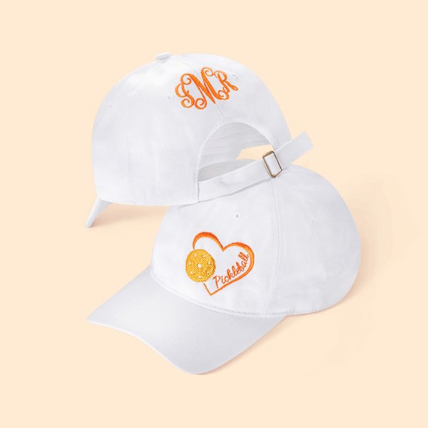 Casquette Personnalisé avec Monogramme Brodé Motif Coeur Pickleball Casquette de Sport en Coton Réglable Cadeau Anniversaire pour Joueur de Pickleball