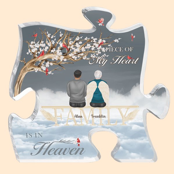 Personalized A Piece Of My Heart Is In Heaven Puzzle Acrylic Ornament Memorial Desk Decor Gift for Family Friend