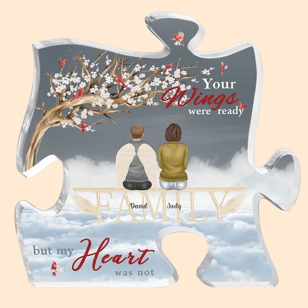 Spersonalizowana akrylowa ozdoba na biurko Your Wings Were Ready But My Heart Was Not Puzzle Christmas Memorial Gift for Family