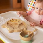 Personalised Animal Bamboo Baby Cutlery Set Food Grade with Suction Cup Birthday Baptism Christmas Gift for Baby New Mom