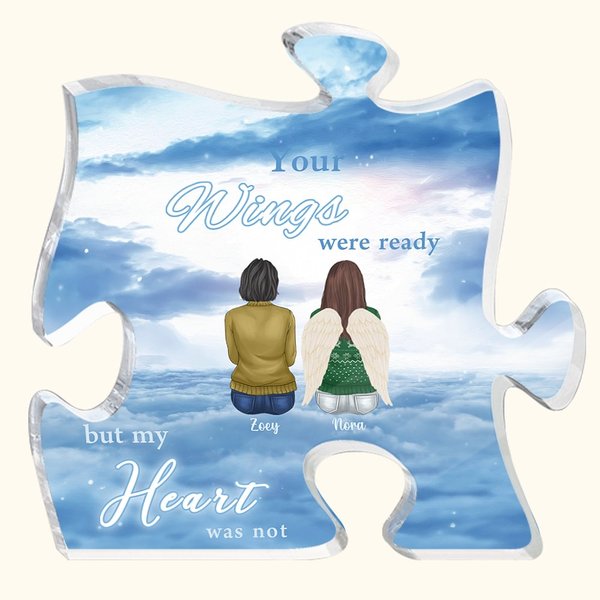 Personalized Your Wings Were Ready But My Heart Was Not Puzzle Acrylic Ornament Desk Decor Christmas Memorial Gift for Family
