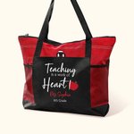 Gepersonaliseerde Teaching Is A Work Of Heart boodschappentas met ritssluiting grote capaciteit Apple patroon tas Kerst Teacher Appreciation Gift