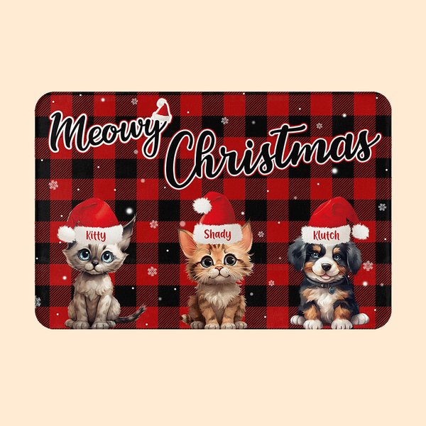 Gorro de Navidad personalizado Meowy Tres mascotas Felpudo Decoración para el hogar Regalo de Navidad para la familia amante de las mascotas