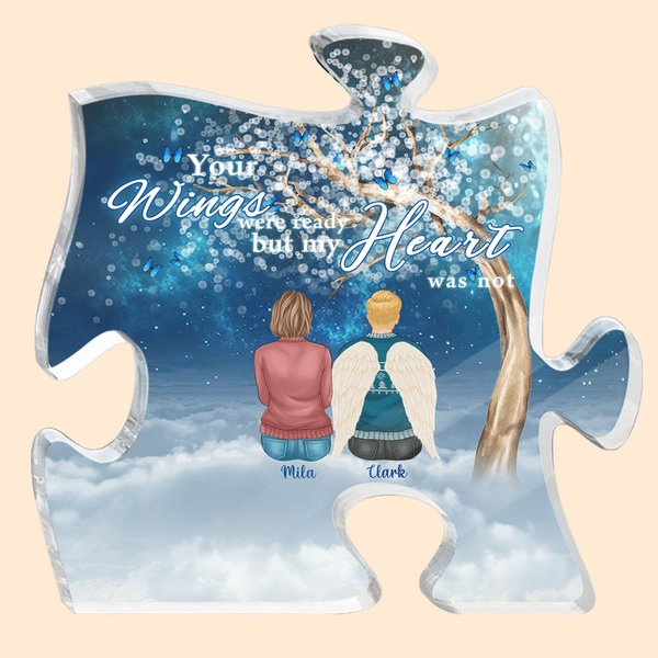 Personalised Your Wings Were Ready But My Heart Was Not Puzzle Acrylic Ornament with Names and Wings Home Decor Christmas Memorial Gift for Family