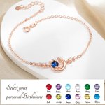 Personalized Moon Sun Star Bracelet Birthstone Bracelet with Adjustable Chain Mother's Day Christmas Jewelry Gift for Women Girls