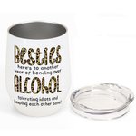 Personalized Besties Alcohol Tolerating Bonding Over Keeping Each Other Sane 12oz Wine Tumbler Christmas Birthday Gift for Friends Besties