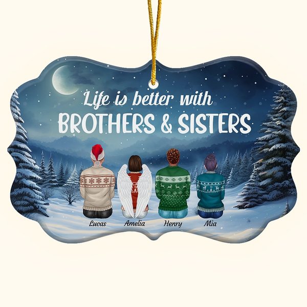 Personalizzato La vita è migliore con fratello e sorella Forma irregolare Ornamento in ceramica Regalo di Natale Regalo commemorativo per la famiglia