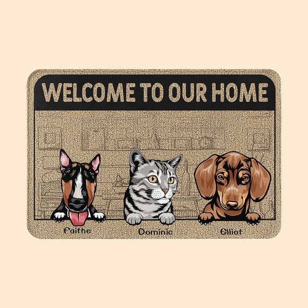 Alfombra personalizada Welcome To Our Home Pet Door Mat Decoración de hogar Regalo de cumpleaños para amante de las mascotas