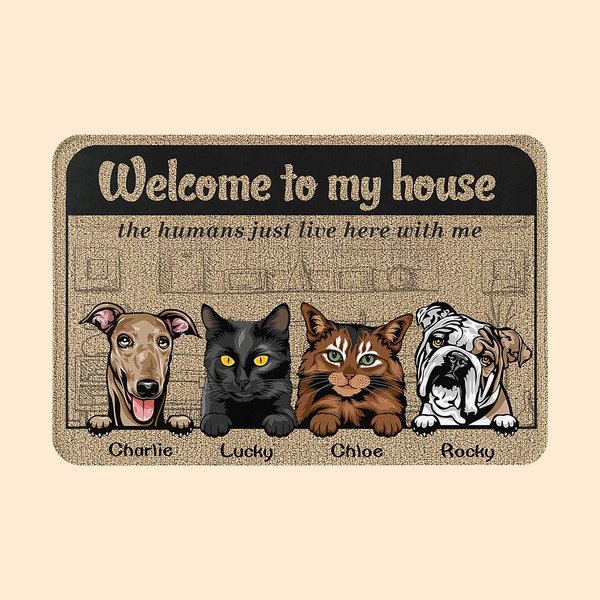 Personalisierte Willkommen in unserem Haus Türmatte Home Dekoration Geburtstag Weihnachten Geschenk für Tierhalter