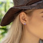 Personalizado lindo Highland Vaca Pendientes de plata esterlina con el corazón de piedra de cumpleaños Joyería delicada cumpleaños Día de San Valentín de regalo para las mujeres niñas