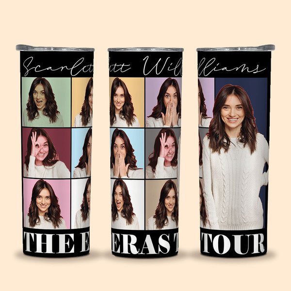 Personalizado Era Tour Cartel Estilo Fotos Collage 20oz Skinny Vaso con Tapa y Pajita Cepillo de Limpieza Cumpleaños Navidad Regalo para Amigo