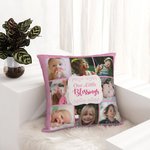 Housse de Coussin Personnalisée avec Texte et 8 Photos Décoration de Canapé Cadeau Anniversaire Noël pour Famille Parents