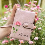 Personalisierte PU-Leder Geldbörse mit Aquarell Geburtsblume und Namen Mehrfächer Portemonnaie Münze Fach Geburtstag Weihnachten Geschenk für Damen