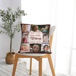 Housse de Coussin Personnalisée avec Texte et 8 Photos Décoration de Canapé Cadeau Anniversaire Noël pour Famille Parents