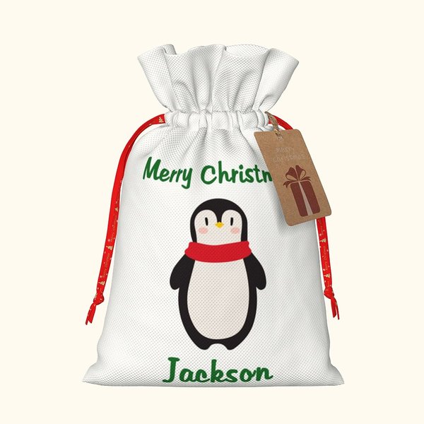 Personalizzato Natale coulisse sacchetto regalo doppia faccia Cartoon Santa Sack con etichetta Party Favor Holiday Wrapping regalo di Natale per i bam