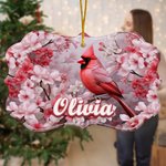 Personalizado 3D Imprimir Efecto Cardenal Ornamento de cerámica con nombre de memoria Regalo de Navidad para la familia Bird Lover