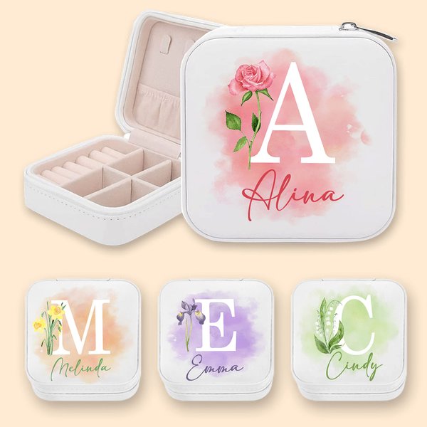 Personalised Birth Flower Jewellery Box with Name Christmas Birthday Gift for Woman