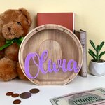 Tirelire de Lettre Personnalisée avec Nom Tirelire en Bois avec Plaque Acrylique Cadeau Anniversaire Fête pour Enfant