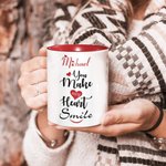 Taza de Cerámica Personalizada You Make My Heart Smile con Nombre y Texto 11oz/15oz Taza de Café Aniversario Regalo de Navidad para Amigo Pareja