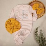 Broderie Personnalisée Fleur Vintage Nouveau-né 100% Coton Ensemble Romper avec Turban et Bow Baptism Home Outfit Gift for Infant
