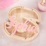 Tirelire de Lettre Personnalisée avec Nom Tirelire en Bois avec Plaque Acrylique Cadeau Anniversaire Fête pour Enfant