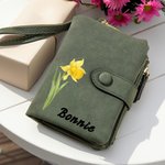 Personalisierte PU-Leder Geldbörse mit Aquarell Geburtsblume und Namen Mehrfächer Portemonnaie Münze Fach Geburtstag Weihnachten Geschenk für Damen