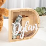 Tirelire de Lettre Personnalisée avec Nom Tirelire en Bois avec Plaque Acrylique Cadeau Anniversaire Fête pour Enfant