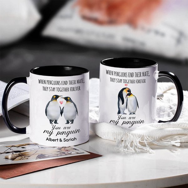 Tazza in ceramica personalizzata You Are My Penguin Multicolore con nomi Anniversario Regalo di San Valentino per coppia