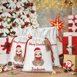Personalizzato Natale coulisse sacchetto regalo doppia faccia Cartoon Santa Sack con etichetta Party Favor Holiday Wrapping regalo di Natale per i bam
