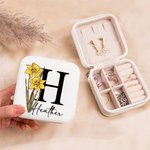 Personalisierte Geburtsblume Schmucketui mit Initiale und Name Aufbewahrungsbox für Reise Hochzeit Geschenk für Brautjungfer Damen