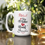 Taza de Cerámica Personalizada You Make My Heart Smile con Nombre y Texto 11oz/15oz Taza de Café Aniversario Regalo de Navidad para Amigo Pareja