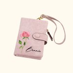Personalisierte PU-Leder Geldbörse mit Aquarell Geburtsblume und Namen Mehrfächer Portemonnaie Münze Fach Geburtstag Weihnachten Geschenk für Damen