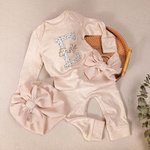 Broderie Personnalisée Fleur Vintage Nouveau-né 100% Coton Ensemble Romper avec Turban et Bow Baptism Home Outfit Gift for Infant