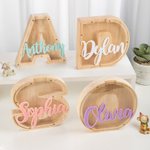 Tirelire de Lettre Personnalisée avec Nom Tirelire en Bois avec Plaque Acrylique Cadeau Anniversaire Fête pour Enfant