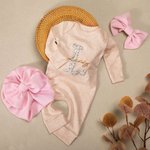 Broderie Personnalisée Fleur Vintage Nouveau-né 100% Coton Ensemble Romper avec Turban et Bow Baptism Home Outfit Gift for Infant