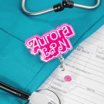Personalised Doll-like Style Glitter Acrylic Badge Reel Retractable ID Tag with Name Christmas Birthday Appreciation Gift for Nurse Doctor Teacher