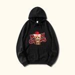 Gepersonaliseerde Meowy Kerst Hoodie Huisdier met Kerstmuts Unisex Pullover Verjaardag Kerstcadeau voor Hond Kat Liefhebber