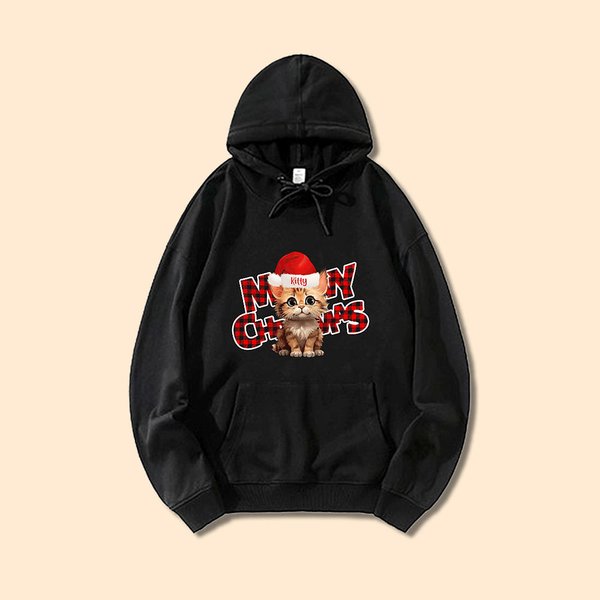 Gepersonaliseerde Meowy Kerst Hoodie Huisdier met Kerstmuts Unisex Pullover Verjaardag Kerstcadeau voor Hond Kat Liefhebber