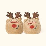 Personalisierte Rentier großen Samt Glitter Drawstring Tasche mit Glöckchen und Name Weihnachtsgeschenk für Kinder