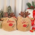 Personalisierte Rentier großen Samt Glitter Drawstring Tasche mit Glöckchen und Name Weihnachtsgeschenk für Kinder