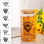 Personalised Highland Cow Name Can Tumbler Glass Coffee Cup with Bamboo Lids Birthday Christmas Gift for Cow Lovers