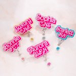 Personalised Doll-like Style Glitter Acrylic Badge Reel Retractable ID Tag with Name Christmas Birthday Appreciation Gift for Nurse Doctor Teacher