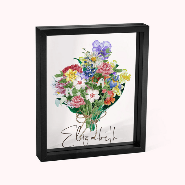 Personalizzato Mese di Nascita Fiori Famiglia Bouquet Portafoto in vetro Compleanno Natale Festa della Mamma Regalo per la nonna