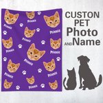 Personalised Cute Pet Paw Print Photo Dot Blanket with Name Gift for Cat Dog Pet