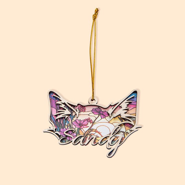 Personalizado Perro Gato Orejas Suncatcher Línea de Dibujo Adorno de Madera de Navidad Housewarming Memorial Regalo para Pet Lover